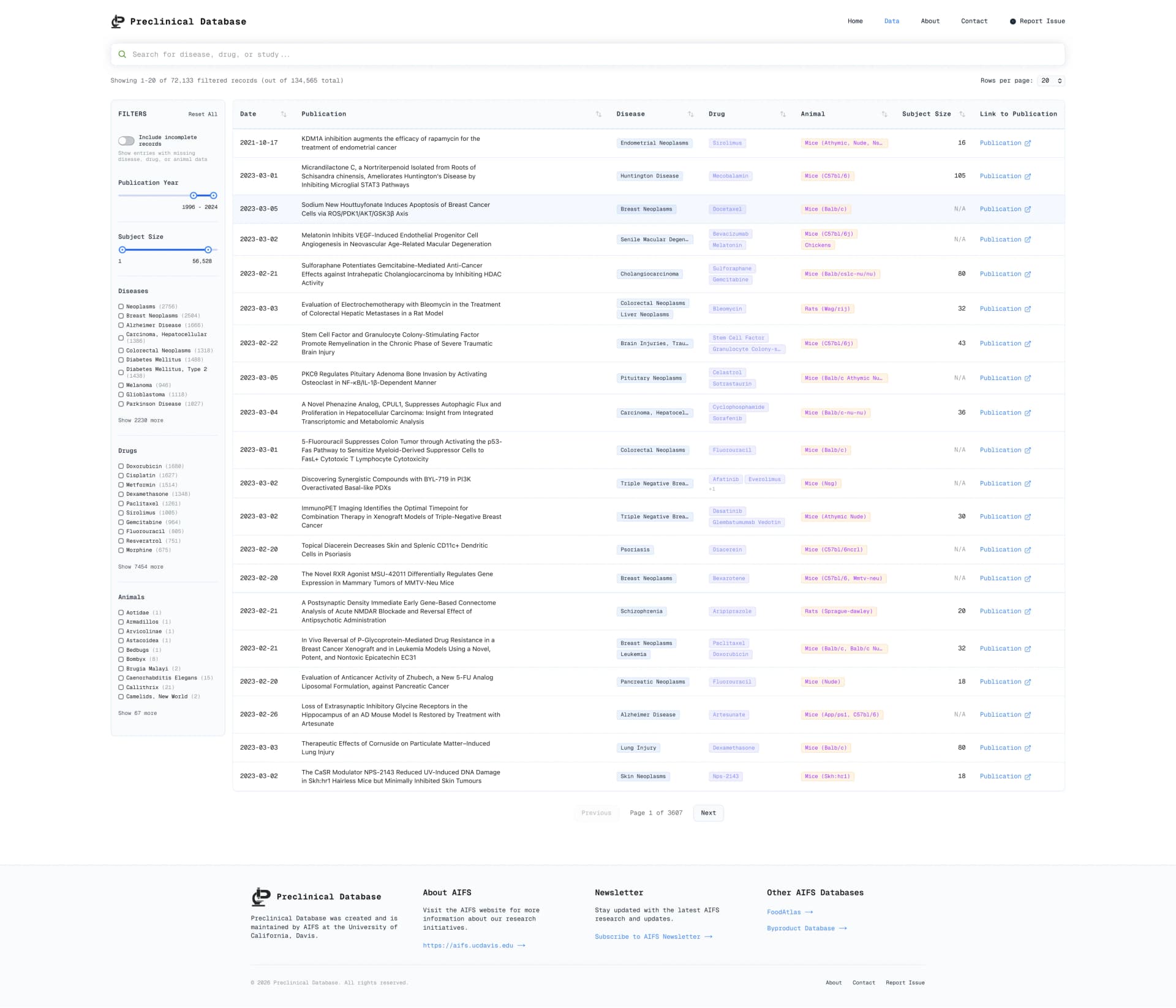 Preclinical Database screenshot 2